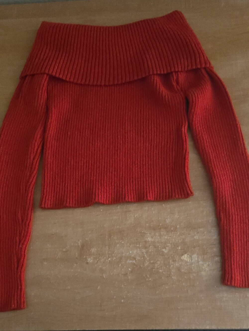 Off-Shoulder Ribbed Red Kid's Sweater